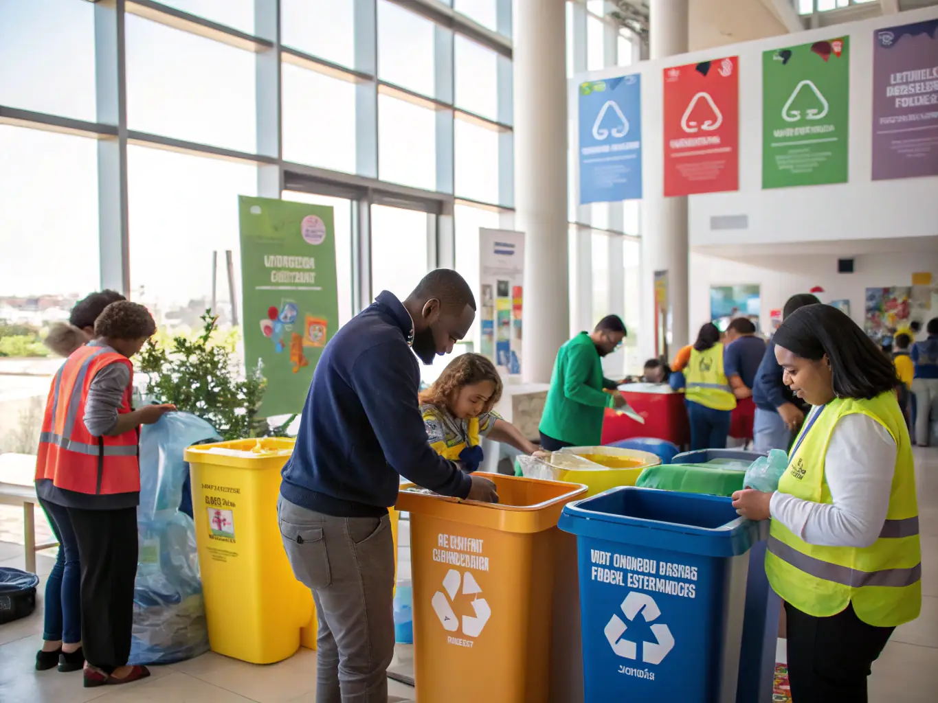A group of employees participating in a Faircraft workshop, sorting and composting organic waste, showcasing the practical skills learned and the company's dedication to environmental stewardship.